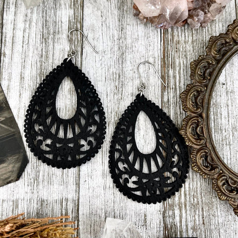 Black Laser Cut Wooden Earrings