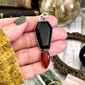 Crystal Coffin Black Onyx and Carnelian Necklace