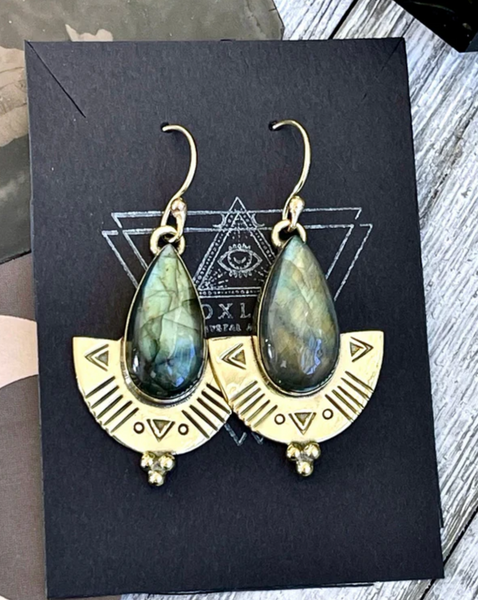 Etched Brass and Labradorite Earrings