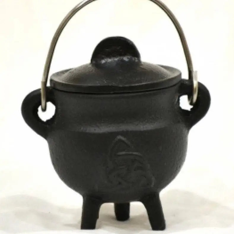 Triquetra Cast Iron Cauldron W/Lid 3"H 2.75"D