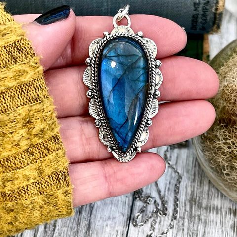 Labradorite Teardrop Necklace in Sterling Silver