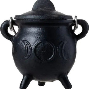 Triple Moon Cast Iron Cauldron with Lid 2.5"D 4.25"H