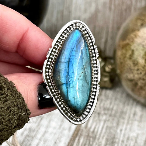 Labradorite Crystal Statement Ring in Sterling Silver - Designed by FOXLARK Collection