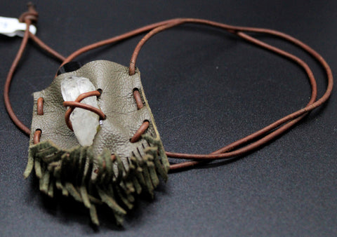 Leather Pouch Necklace w/ stone