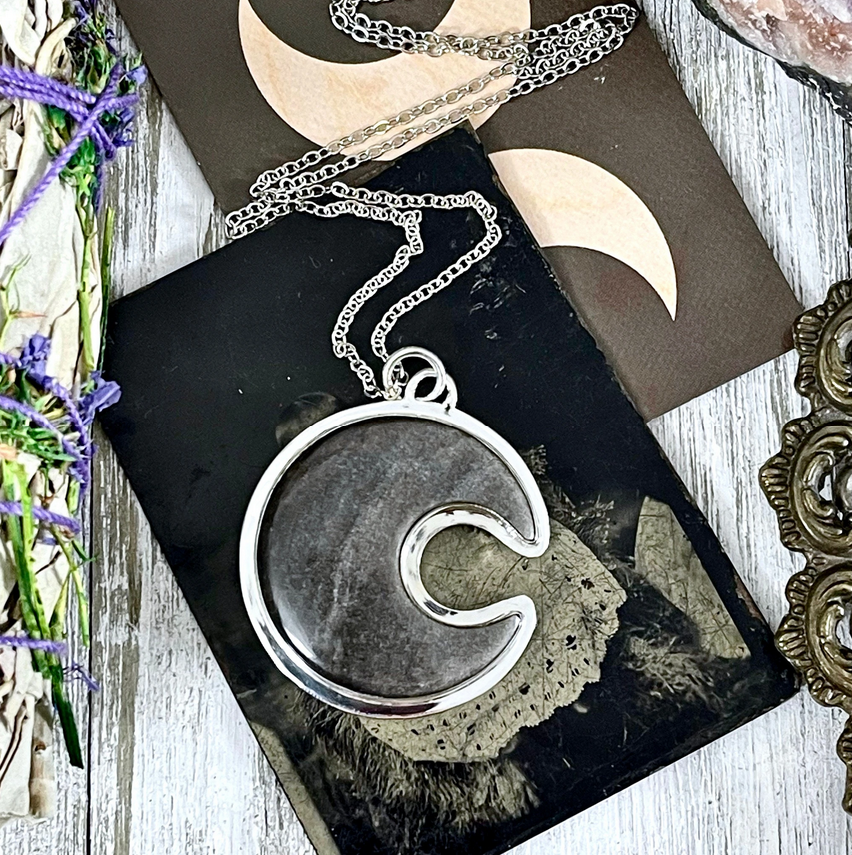 Crescent Moon Crystal Necklace in Sterling Silver / Various Crystals / Designed by FOXLARK ALCHEMY