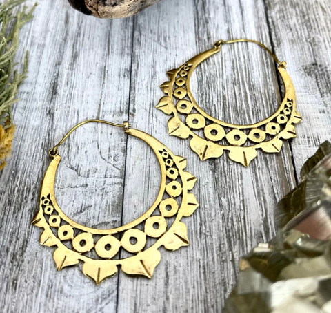 Large Brass Dots Decorated Hoop Earrings