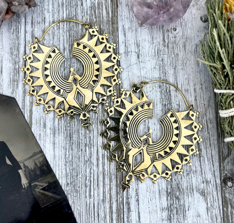 Large Brass Decorated Hoop Earrings