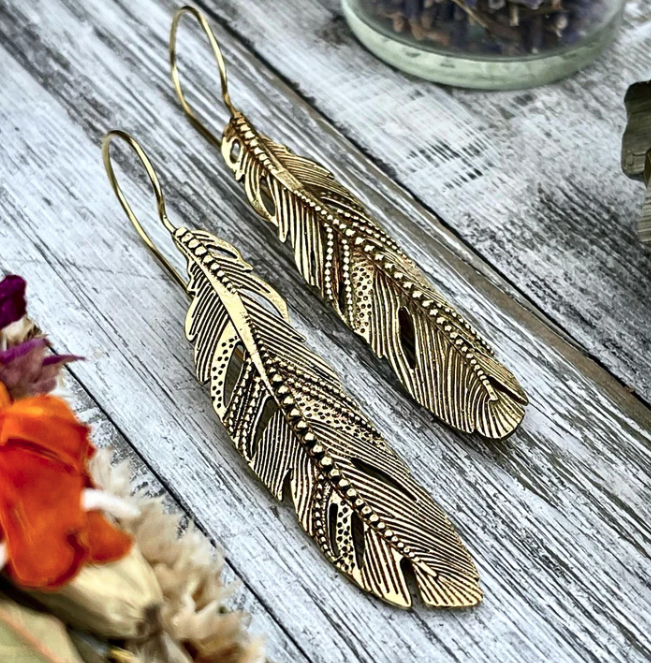 Brass Feather Earrings