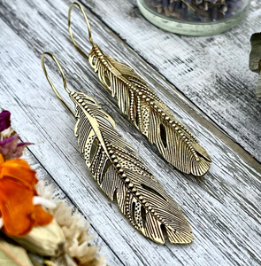 Brass Feather Earrings